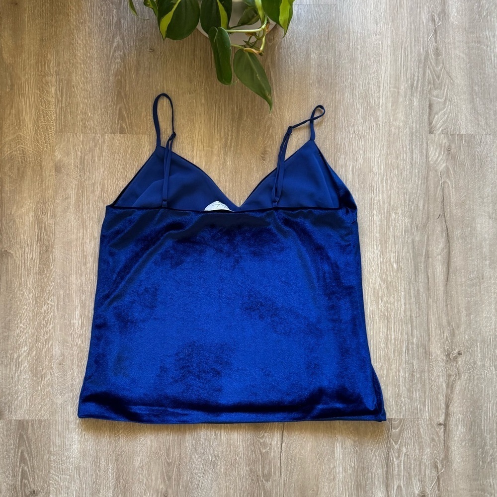 L'Acadamie The V Neck Velvet Navy Cami Tank Top - Picture 5 of 7